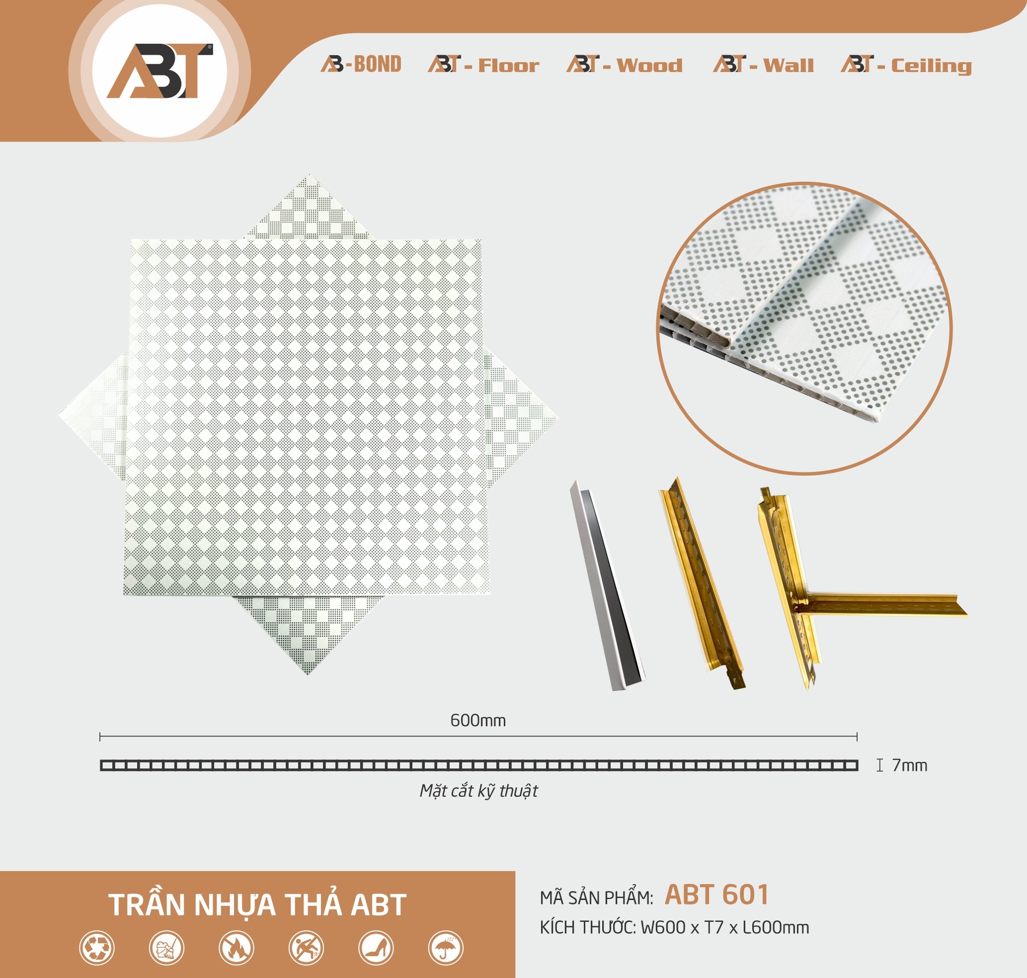 Trần nhựa thả ABT 601 ( KT : 60*60)