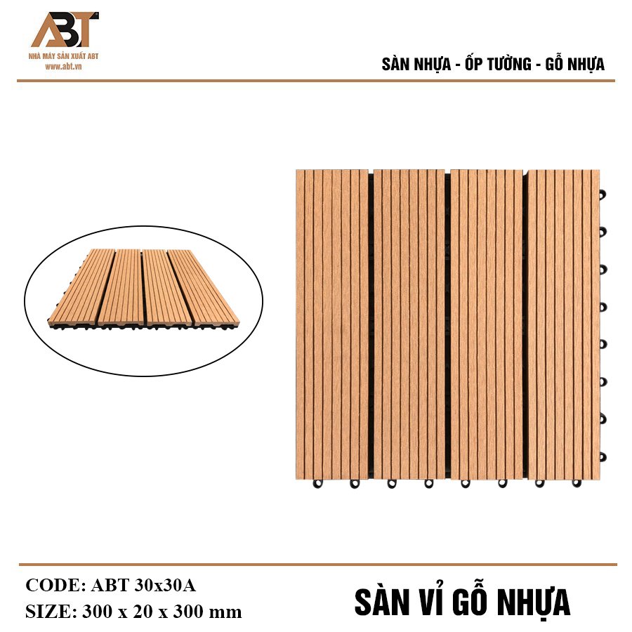 Sàn vỉ gỗ nhựa ABT30*30A - màu vàng (KT:300*20*300mm)